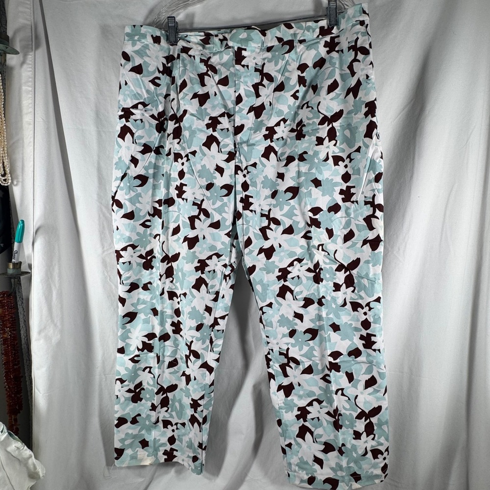 Route 66 Womens Floral High Rise Cropped‎ Stretch Fit Pants Blue Brown White 20W